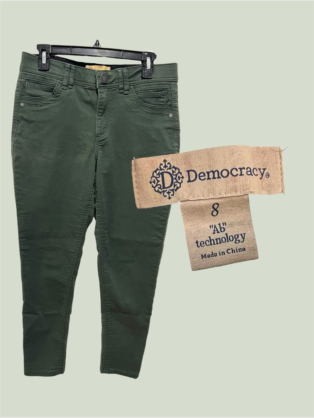Democracy Ab Technology Olive Green Skinny Jeans Stretch Size 8